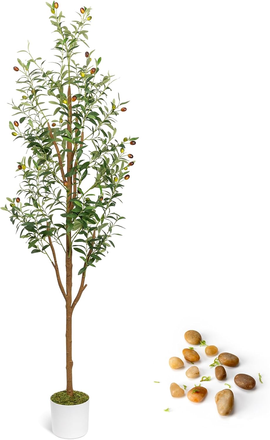 6FT Artificial Olive Tree - Indoor Tall Faux Olive Trees with Planter&Basket, Large Fake Olive Silk Tree Realistic Olive Plants with Branches and Fruits for Home Decor Office Living Room