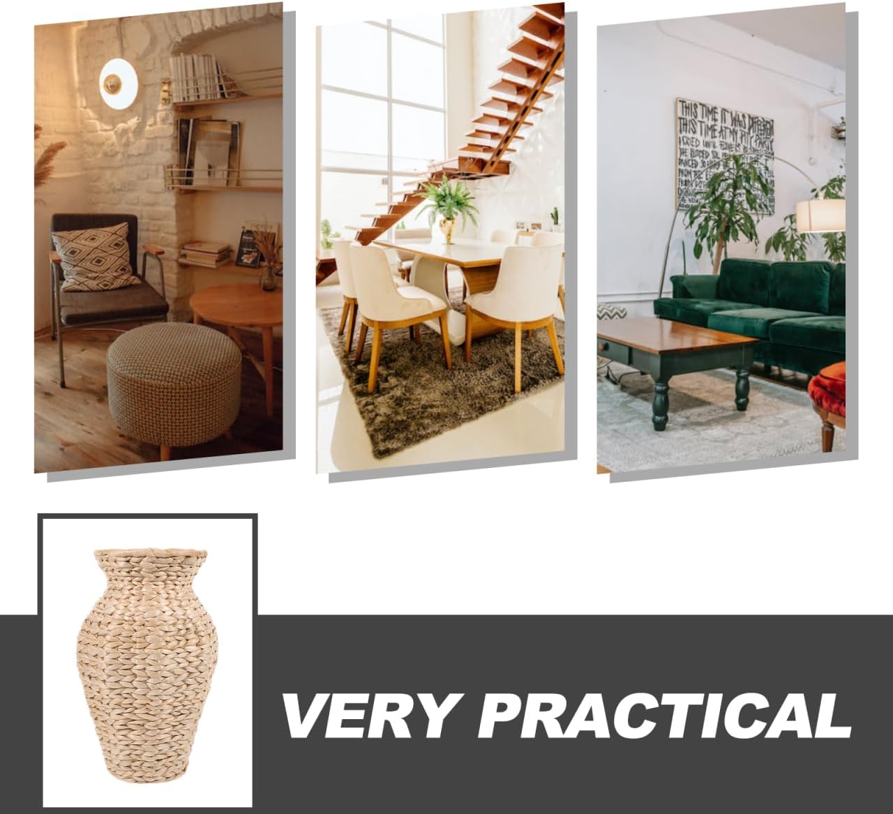 VOSAREA 1pc Woven Grass Flower Vase and Decorative Vase for Dried Flowers Stylish Rattan Design for Home and Wedding Centerpieces