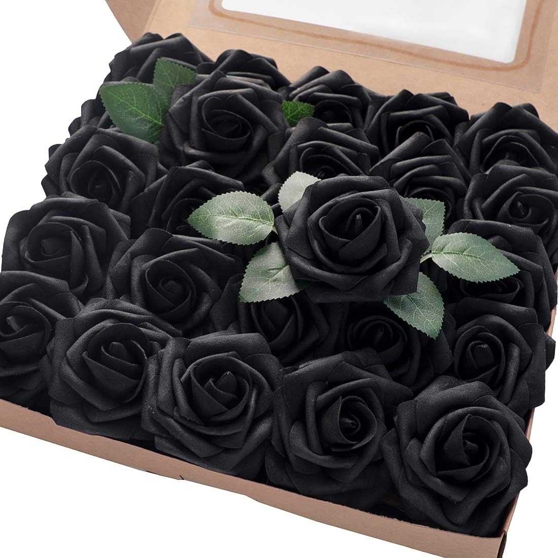 Floroom Artificial Flowers 50pcs Real Looking Ivory Foam Fake Roses with Stems for DIY Wedding Bouquets White Baby Shower Centerpieces Floral Arrangements Party Tables Home Decorations