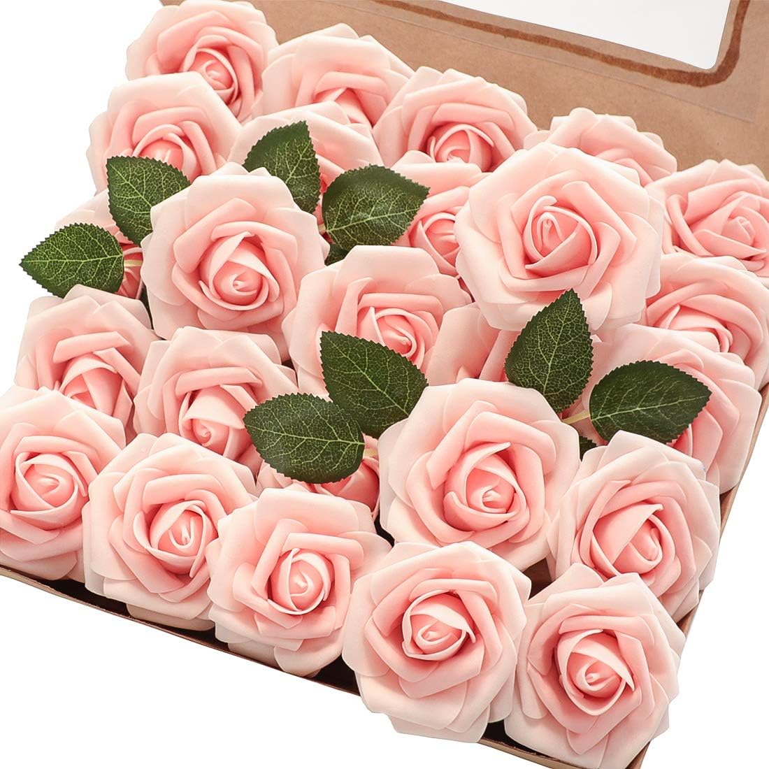 Floroom Artificial Flowers 50pcs Real Looking Ivory Foam Fake Roses with Stems for DIY Wedding Bouquets White Baby Shower Centerpieces Floral Arrangements Party Tables Home Decorations