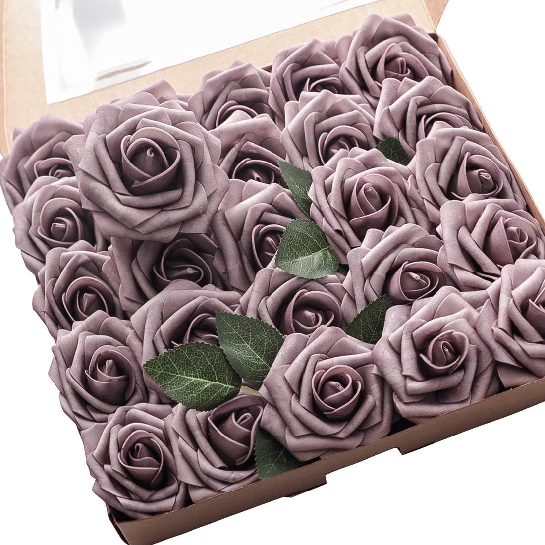 Floroom Artificial Flowers 50pcs Real Looking Ivory Foam Fake Roses with Stems for DIY Wedding Bouquets White Baby Shower Centerpieces Floral Arrangements Party Tables Home Decorations