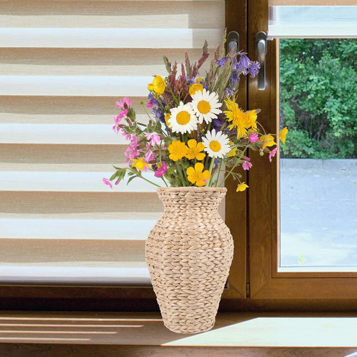 Alipis Rattan Vase, Country Style Woven Plant Holder Basket Rustic Flower Vase Hand Woven Dried Flower Vase Weaving Basket Flower Arranger for Wedding Home Decor