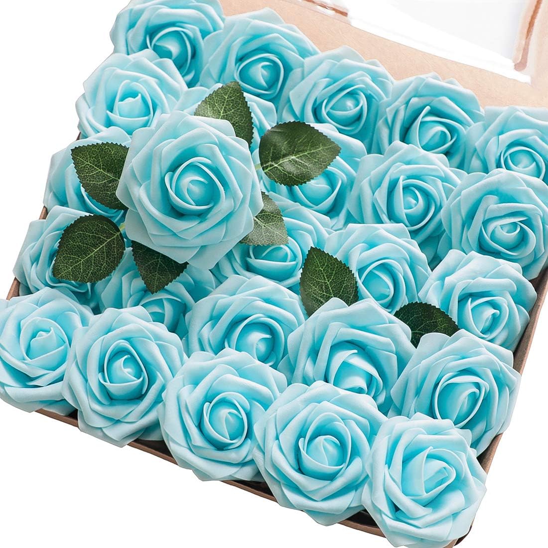 Floroom Artificial Flowers 50pcs Real Looking Ivory Foam Fake Roses with Stems for DIY Wedding Bouquets White Baby Shower Centerpieces Floral Arrangements Party Tables Home Decorations
