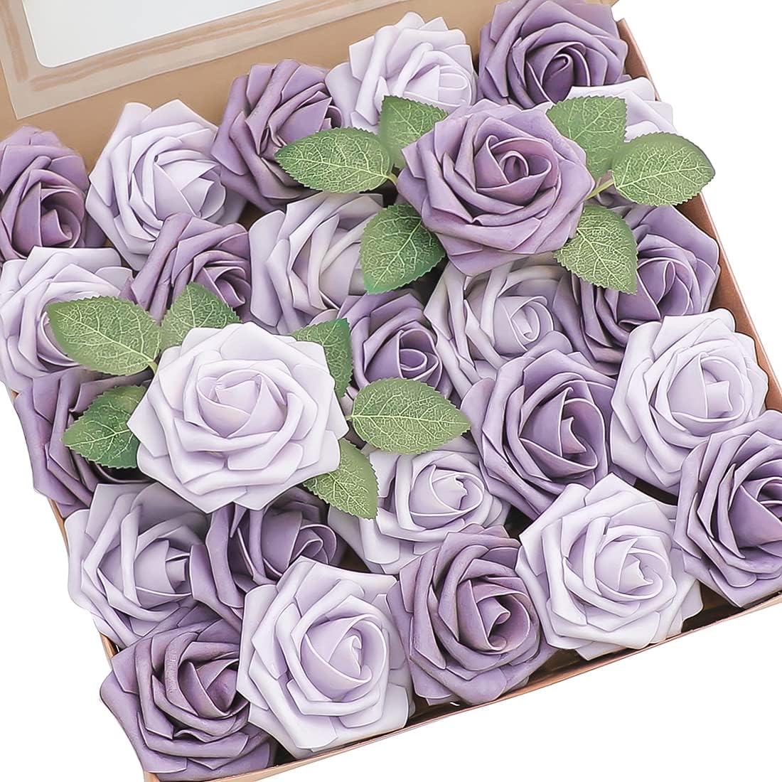 Floroom Artificial Flowers 50pcs Real Looking Ivory Foam Fake Roses with Stems for DIY Wedding Bouquets White Baby Shower Centerpieces Floral Arrangements Party Tables Home Decorations