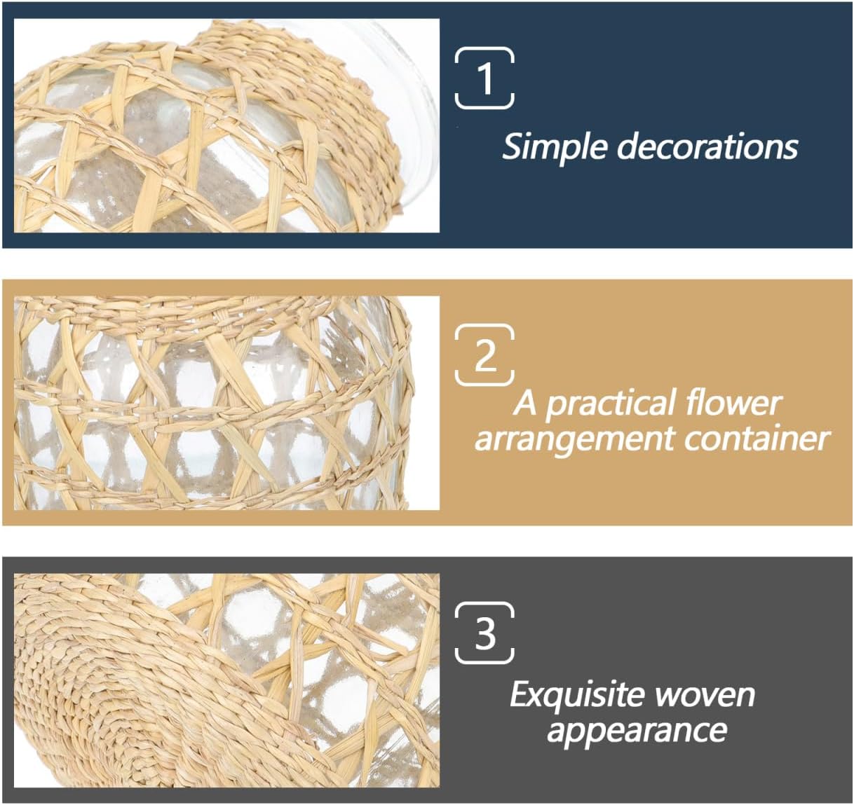 Round Glass Vase Glass Flower Vase Rattan Woven Dried Flower Vase Rustic Flower Bottle Floral Arrangement Holder Floral Container for Home Table Centerpiece Party Decor L Rustic Table Decor