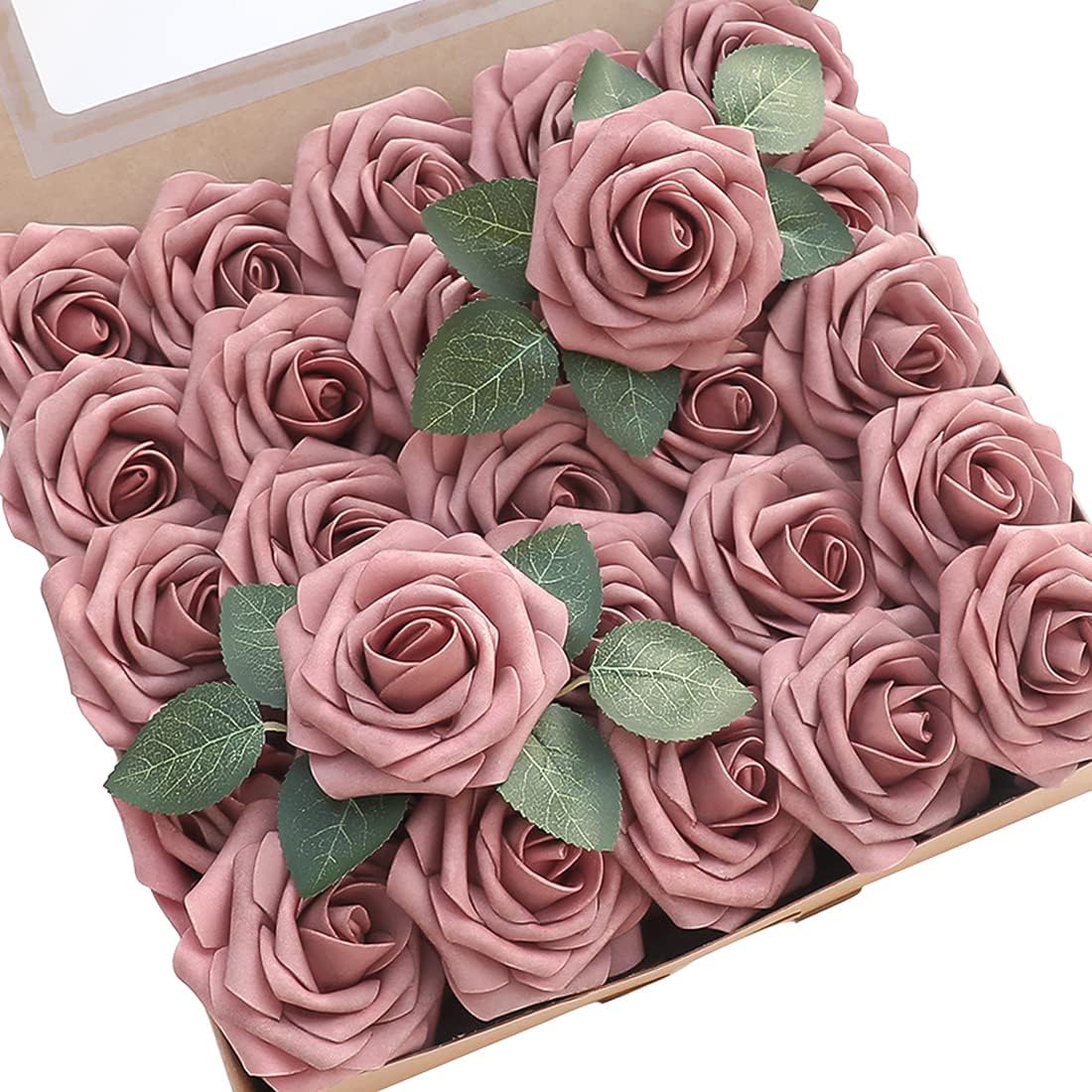 Floroom Artificial Flowers 50pcs Real Looking Ivory Foam Fake Roses with Stems for DIY Wedding Bouquets White Baby Shower Centerpieces Floral Arrangements Party Tables Home Decorations