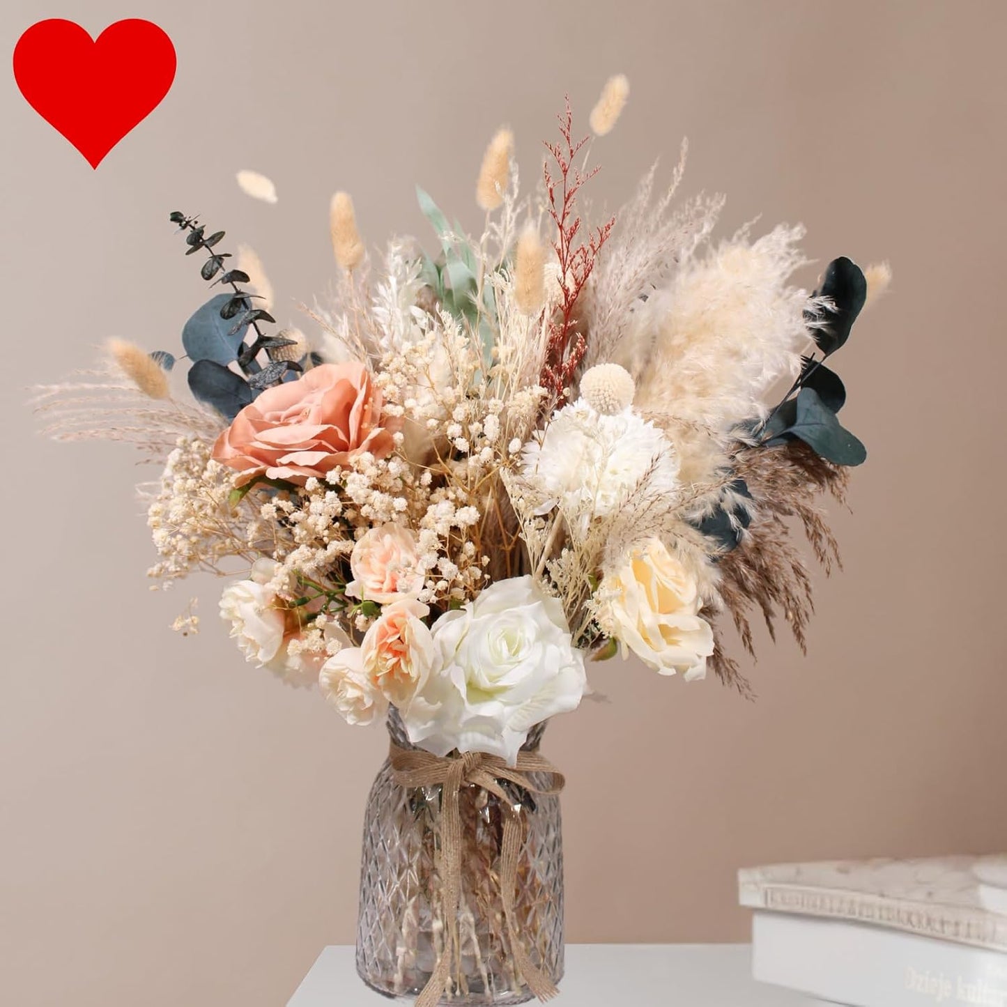 100pcs Artificial Flowers Arrangement With Vase Included, Dining Table Centerpiece Decorations, Fake Flowers in Vase, Dried Pampas Grass Floral Centerpieces, Coffee Table Decor, Centro de Mesa