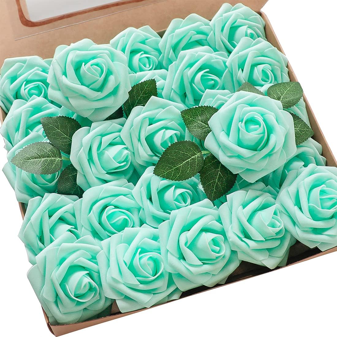 Floroom Artificial Flowers 50pcs Real Looking Ivory Foam Fake Roses with Stems for DIY Wedding Bouquets White Baby Shower Centerpieces Floral Arrangements Party Tables Home Decorations