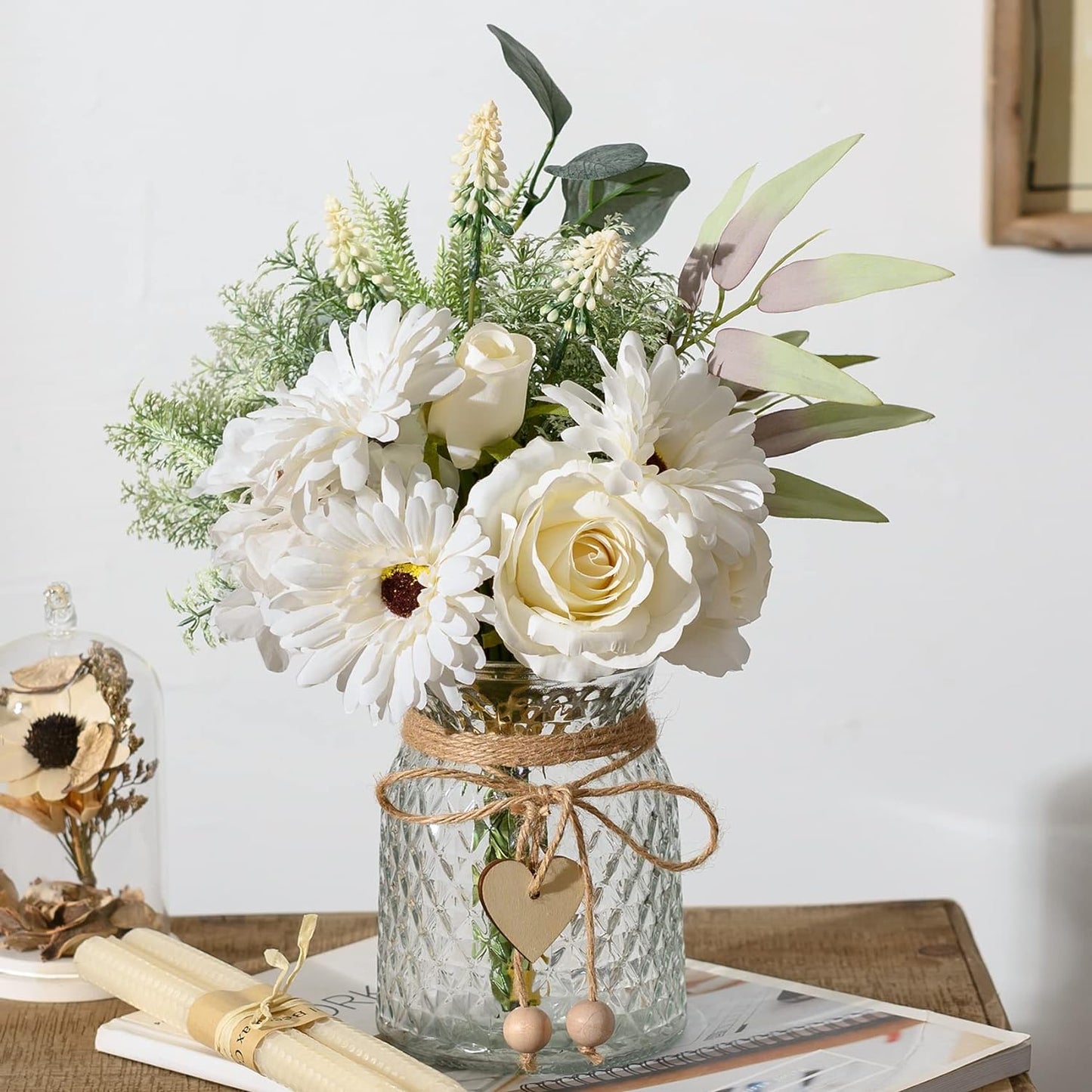 Fake Flowers Artificial Blue Flowers with Vase, Table Centerpieces for Dining Room, Silk Flower Arrangements for Home, Living Room Bathroom Plant Decor, Centerpiece Table Decorations