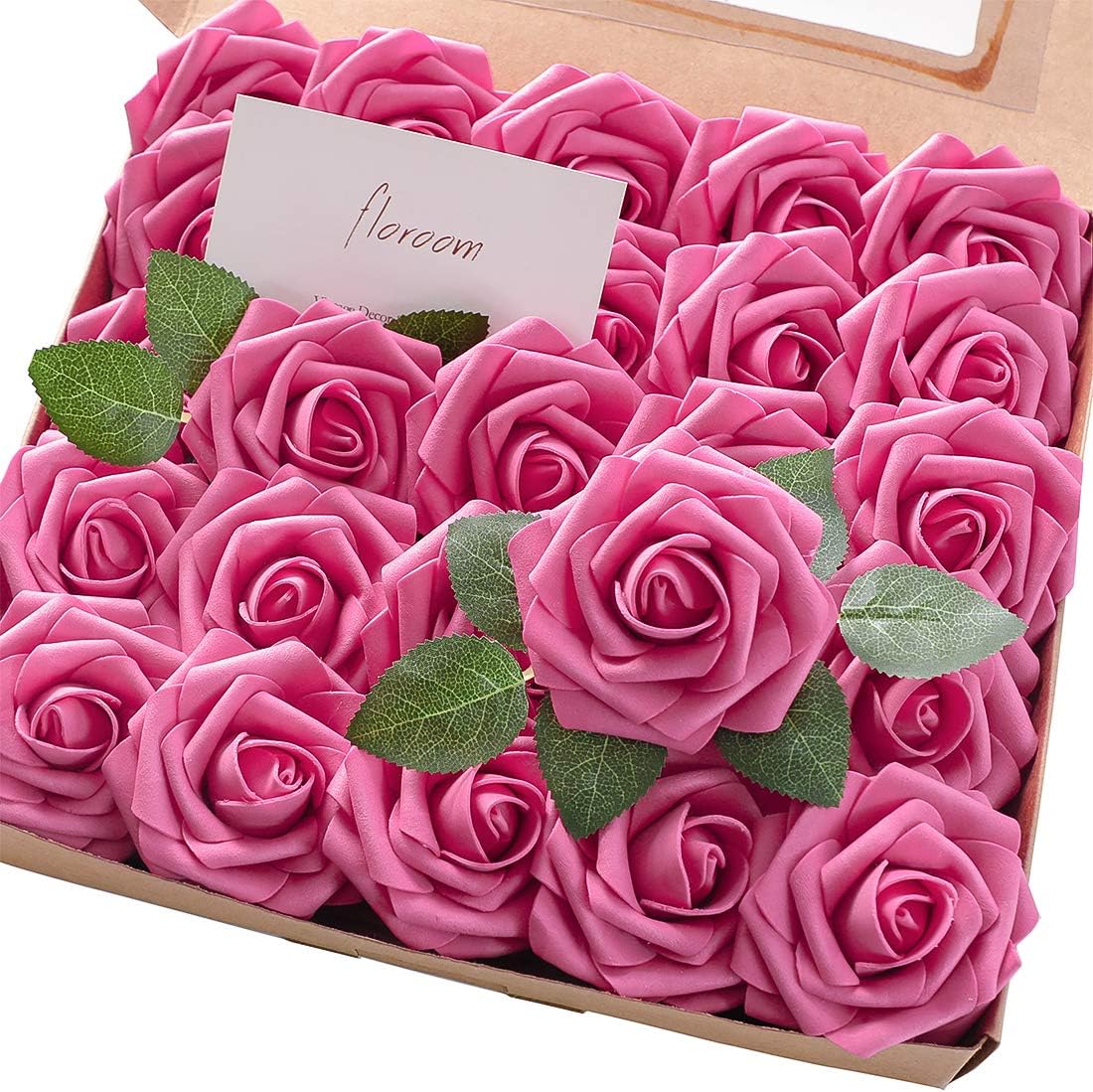 Floroom Artificial Flowers 50pcs Real Looking Ivory Foam Fake Roses with Stems for DIY Wedding Bouquets White Baby Shower Centerpieces Floral Arrangements Party Tables Home Decorations