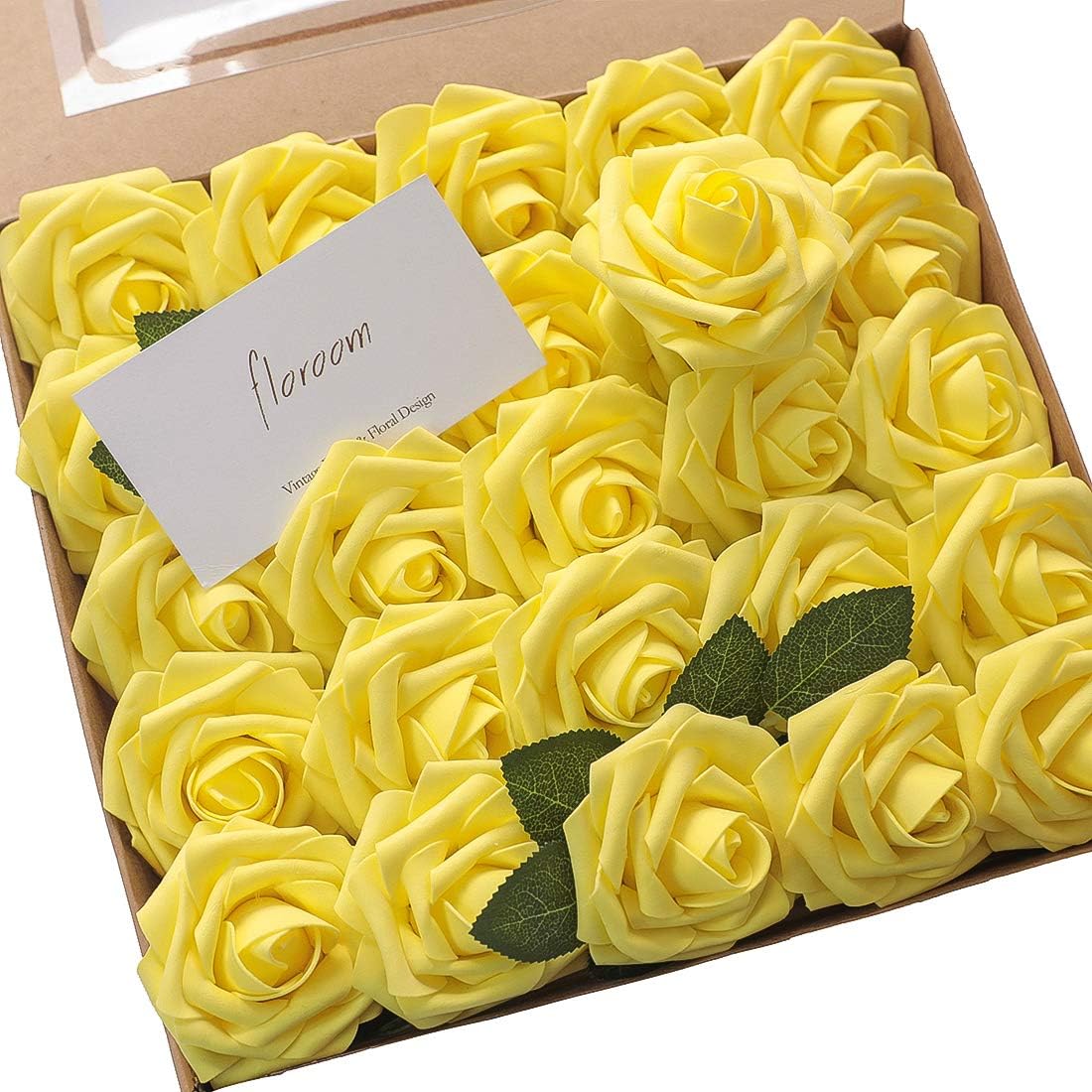 Floroom Artificial Flowers 50pcs Real Looking Ivory Foam Fake Roses with Stems for DIY Wedding Bouquets White Baby Shower Centerpieces Floral Arrangements Party Tables Home Decorations