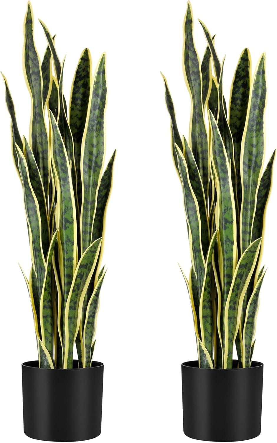 KOL 3ft 2-Pack Artificial Snake Plant - 32 Thick Lifelike Leaves, Faux Silk Sansevieria for Indoor Home & Garden Decor, 35in Potted Fake Mother-in-Law's Tongue Plants, Green