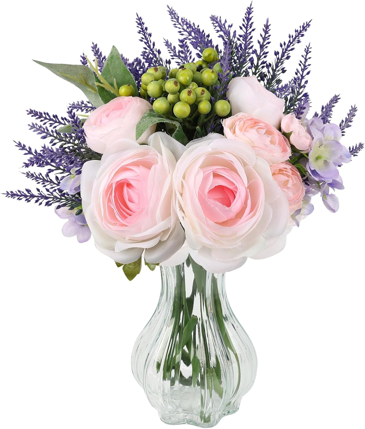 Fake Flowers in Vase Artificial Flowers Coffee Table Decor, Faux Flowers in Vase, Flower Arrangements Artificial Plants Silk Flowers for Home Decor Indoor Centerpiece Table Decorations (Blue White)