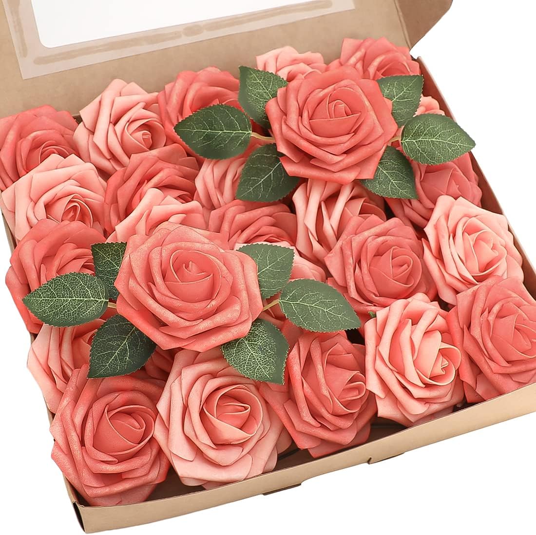Floroom Artificial Flowers 50pcs Real Looking Ivory Foam Fake Roses with Stems for DIY Wedding Bouquets White Baby Shower Centerpieces Floral Arrangements Party Tables Home Decorations
