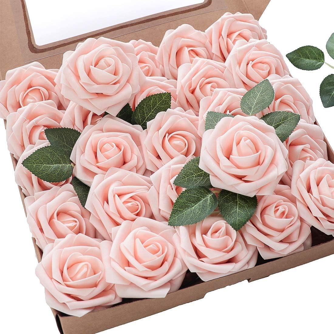 Floroom Artificial Flowers 50pcs Real Looking Ivory Foam Fake Roses with Stems for DIY Wedding Bouquets White Baby Shower Centerpieces Floral Arrangements Party Tables Home Decorations