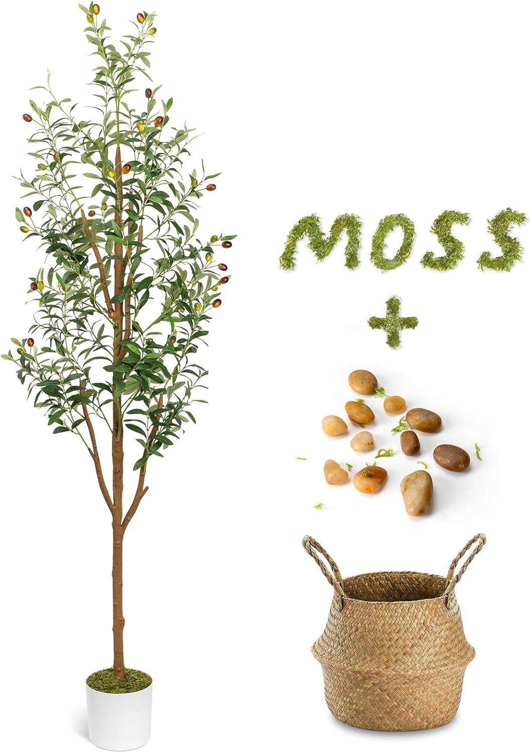 6FT Artificial Olive Tree - Indoor Tall Faux Olive Trees with Planter&Basket, Large Fake Olive Silk Tree Realistic Olive Plants with Branches and Fruits for Home Decor Office Living Room