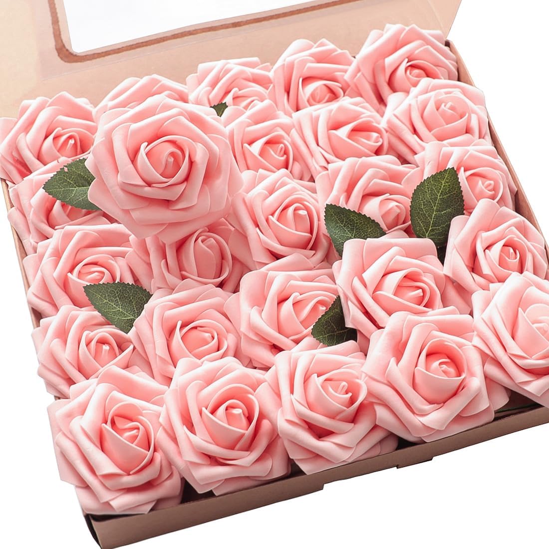 Floroom Artificial Flowers 50pcs Real Looking Ivory Foam Fake Roses with Stems for DIY Wedding Bouquets White Baby Shower Centerpieces Floral Arrangements Party Tables Home Decorations