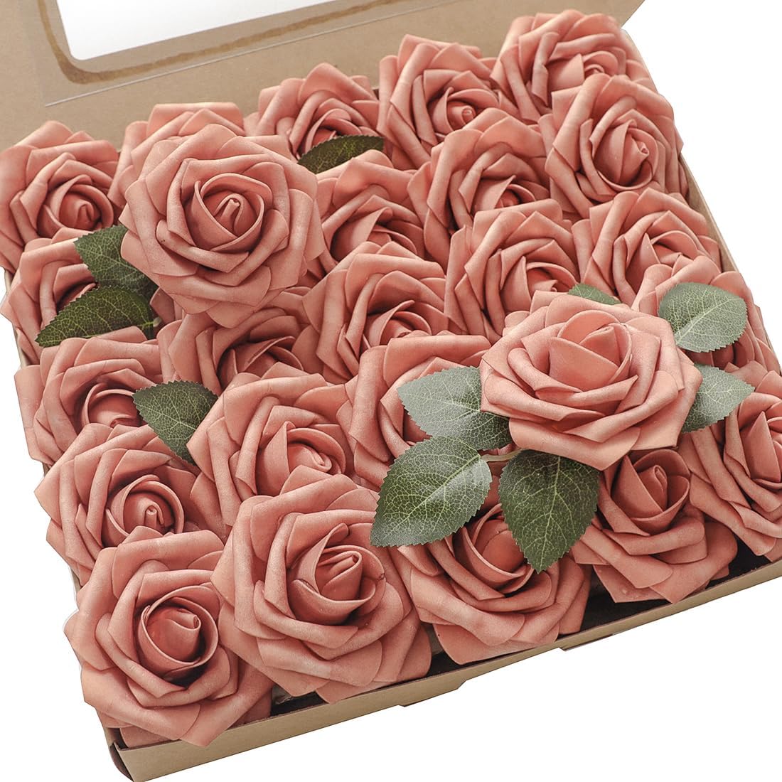 Floroom Artificial Flowers 50pcs Real Looking Ivory Foam Fake Roses with Stems for DIY Wedding Bouquets White Baby Shower Centerpieces Floral Arrangements Party Tables Home Decorations