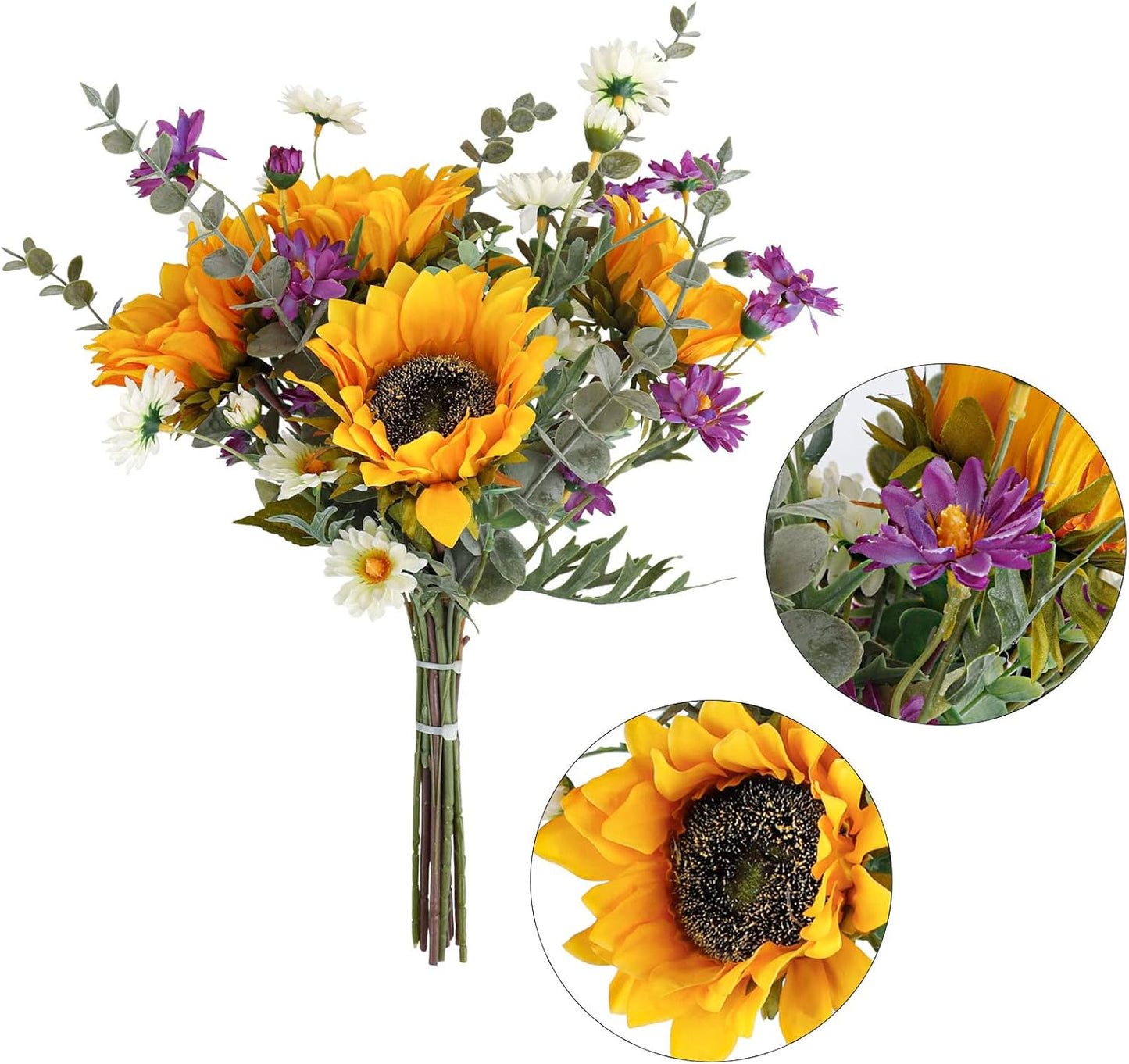 CEWOR Artificial Sunflowers Bouquet Fake Flower Bouquet with Sunflowers for Bridal Bouquets Wedding Centerpieces Decor Party Table Gravesites Fall Floral Arrangements Home Decoration