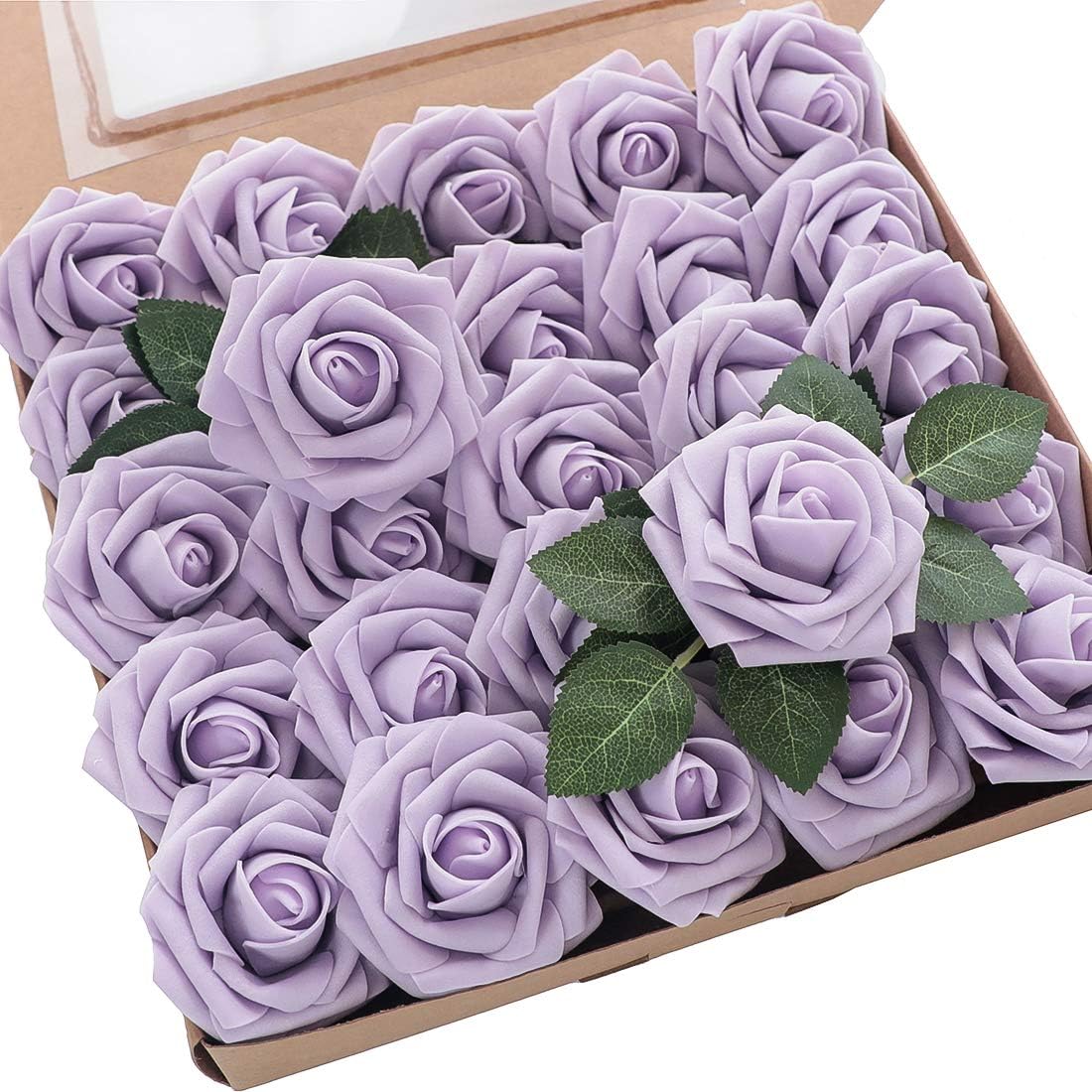 Floroom Artificial Flowers 50pcs Real Looking Ivory Foam Fake Roses with Stems for DIY Wedding Bouquets White Baby Shower Centerpieces Floral Arrangements Party Tables Home Decorations