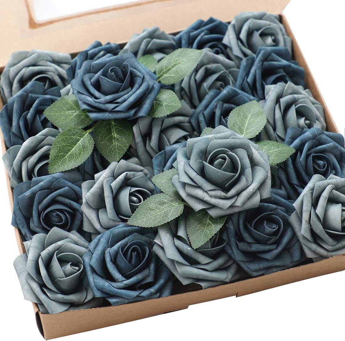 Floroom Artificial Flowers 50pcs Real Looking Ivory Foam Fake Roses with Stems for DIY Wedding Bouquets White Baby Shower Centerpieces Floral Arrangements Party Tables Home Decorations