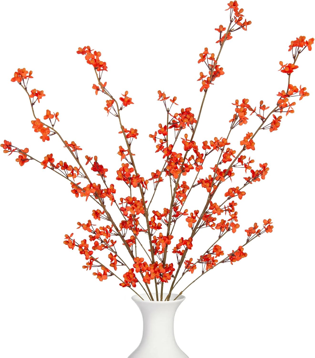 4Pcs Cherry Blossom Branches Artificial Flowers for Spring Summer Indoor Decoration,Faux Long Stem Artificial Flowers for Wedding Home Office Bedroom Party Table Centerpieces Decor(White)