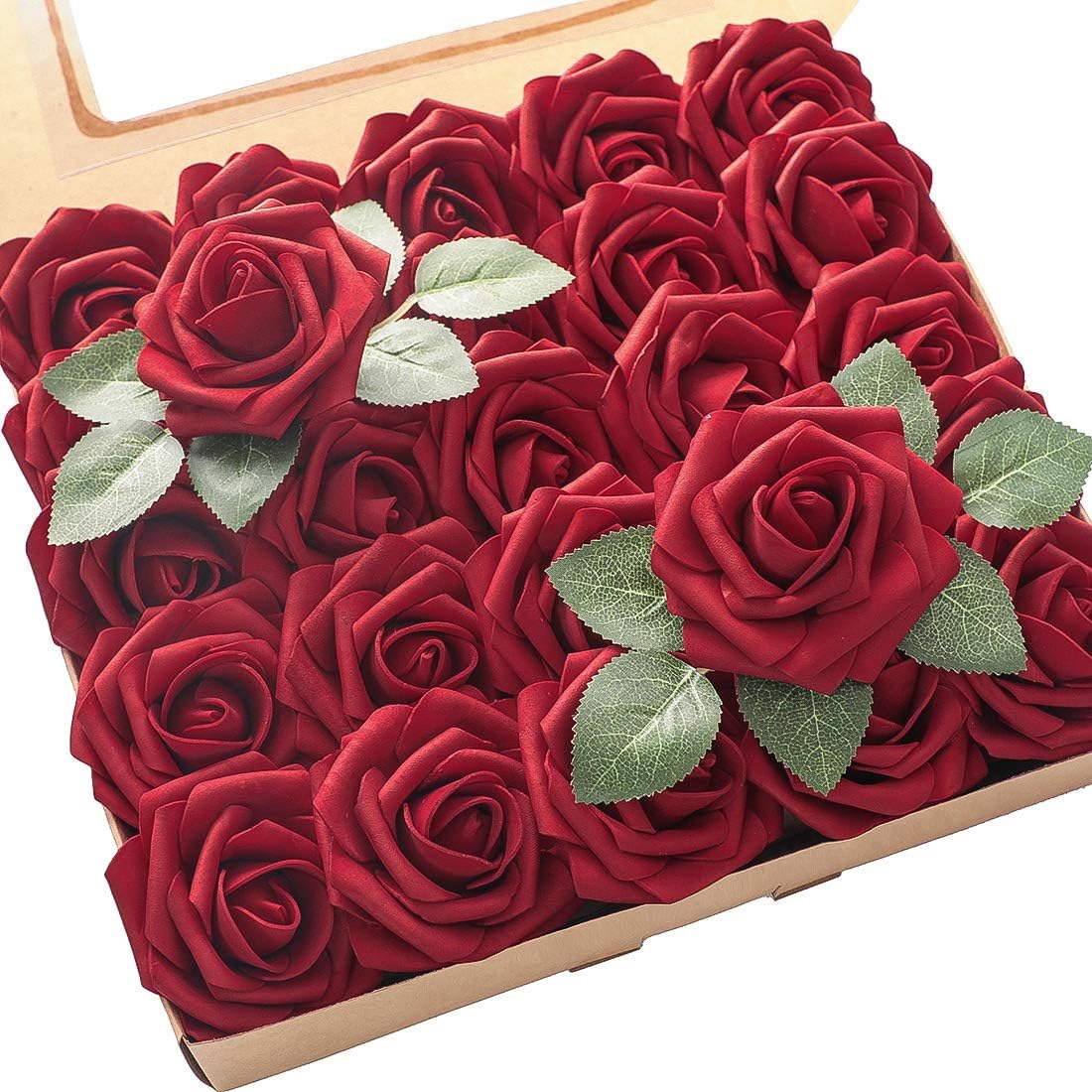 Floroom Artificial Flowers 50pcs Real Looking Ivory Foam Fake Roses with Stems for DIY Wedding Bouquets White Baby Shower Centerpieces Floral Arrangements Party Tables Home Decorations