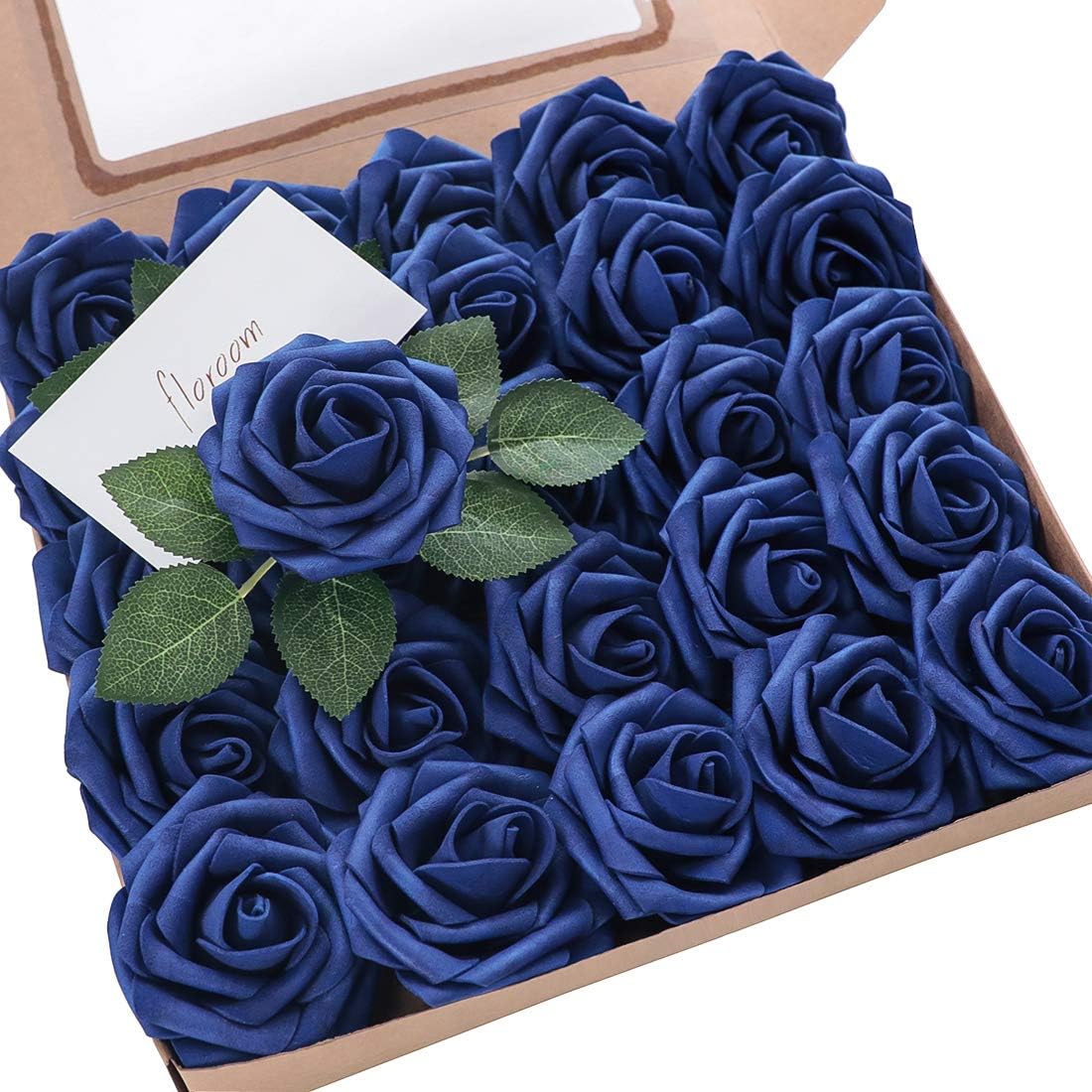 Floroom Artificial Flowers 50pcs Real Looking Ivory Foam Fake Roses with Stems for DIY Wedding Bouquets White Baby Shower Centerpieces Floral Arrangements Party Tables Home Decorations