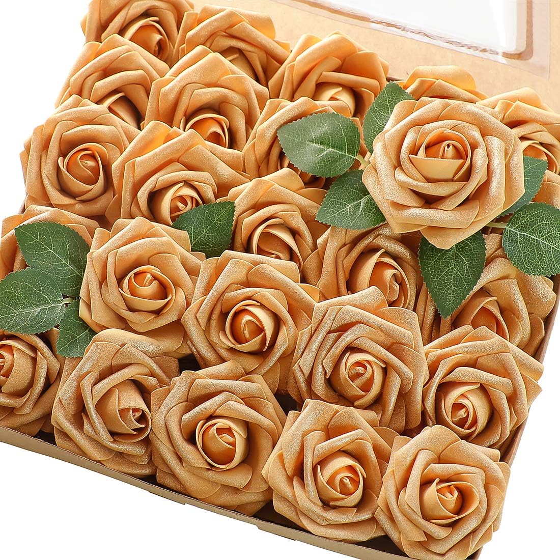 Floroom Artificial Flowers 50pcs Real Looking Ivory Foam Fake Roses with Stems for DIY Wedding Bouquets White Baby Shower Centerpieces Floral Arrangements Party Tables Home Decorations
