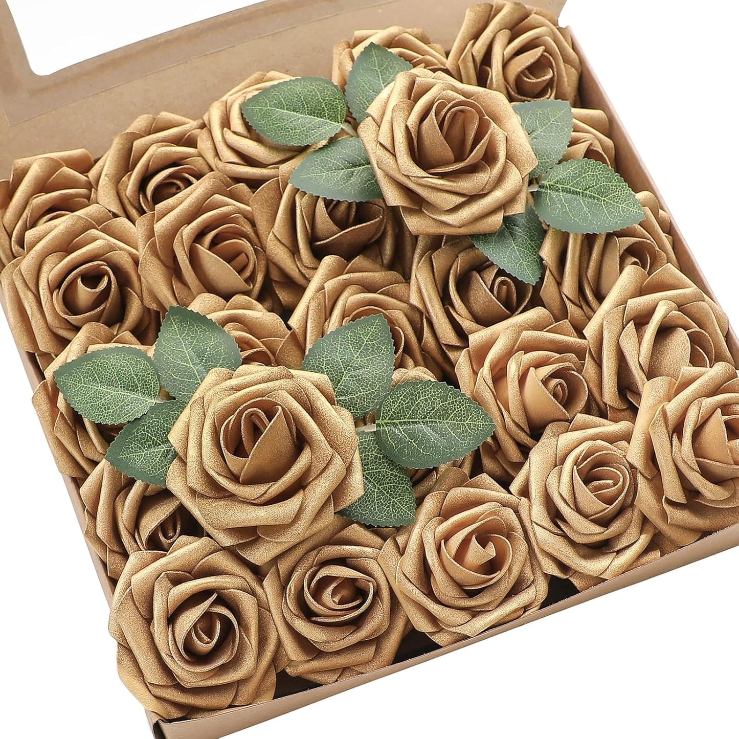 Floroom Artificial Flowers 50pcs Real Looking Ivory Foam Fake Roses with Stems for DIY Wedding Bouquets White Baby Shower Centerpieces Floral Arrangements Party Tables Home Decorations