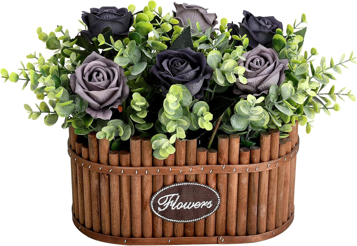 Dining Table Centerpiece Decor - Pre-Made Artificial Flower Arrangement Fake Floral with Wooden Vase for Farmhouse Kitchen Bathroom Living Room Decorations (Burgundy Champagne)