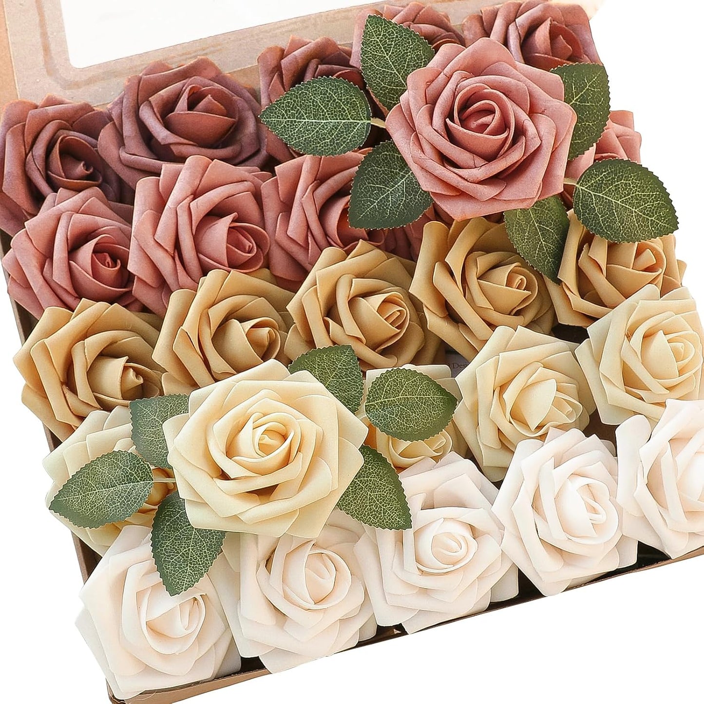 Floroom Artificial Flowers 50pcs Real Looking Ivory Foam Fake Roses with Stems for DIY Wedding Bouquets White Baby Shower Centerpieces Floral Arrangements Party Tables Home Decorations