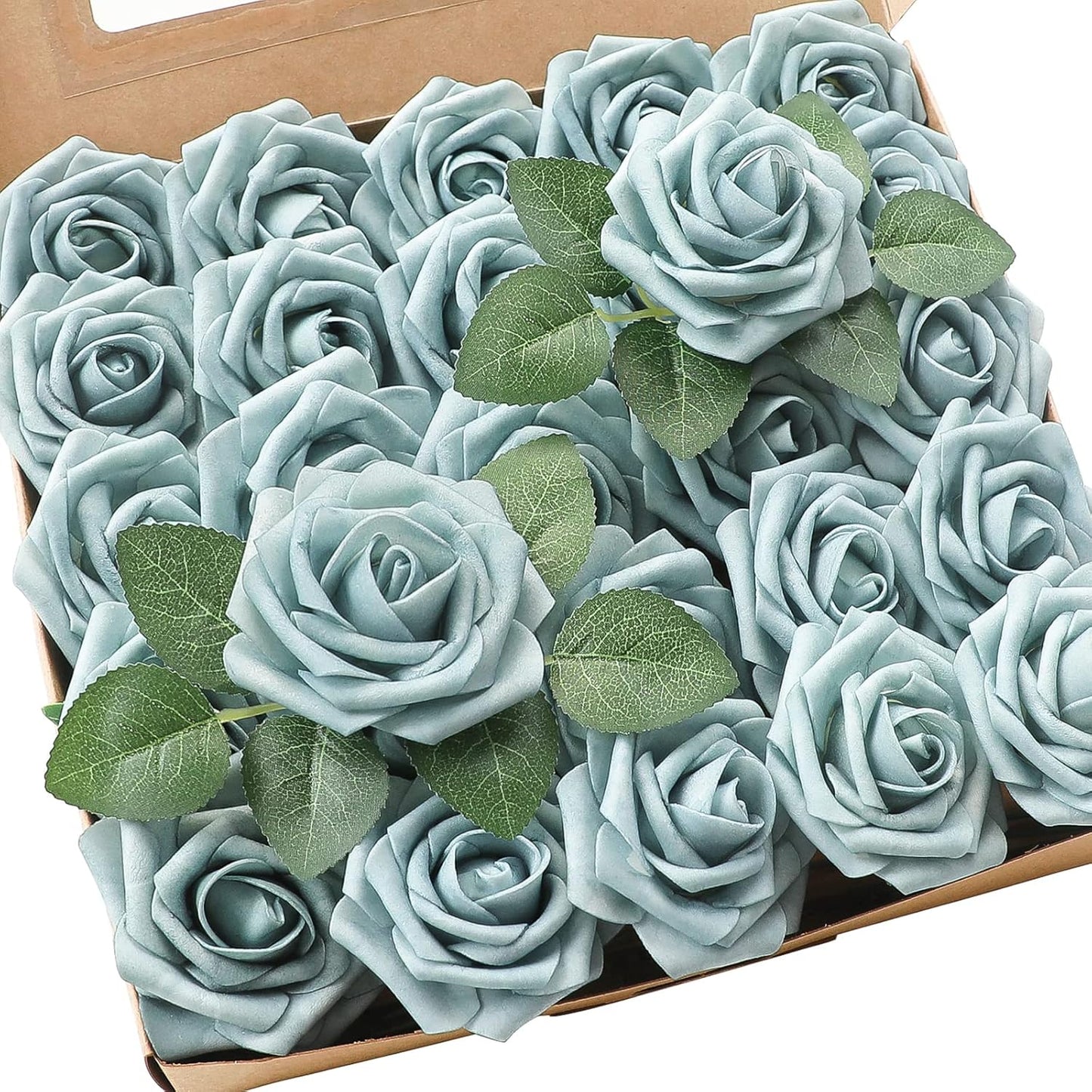 Floroom Artificial Flowers 50pcs Real Looking Ivory Foam Fake Roses with Stems for DIY Wedding Bouquets White Baby Shower Centerpieces Floral Arrangements Party Tables Home Decorations