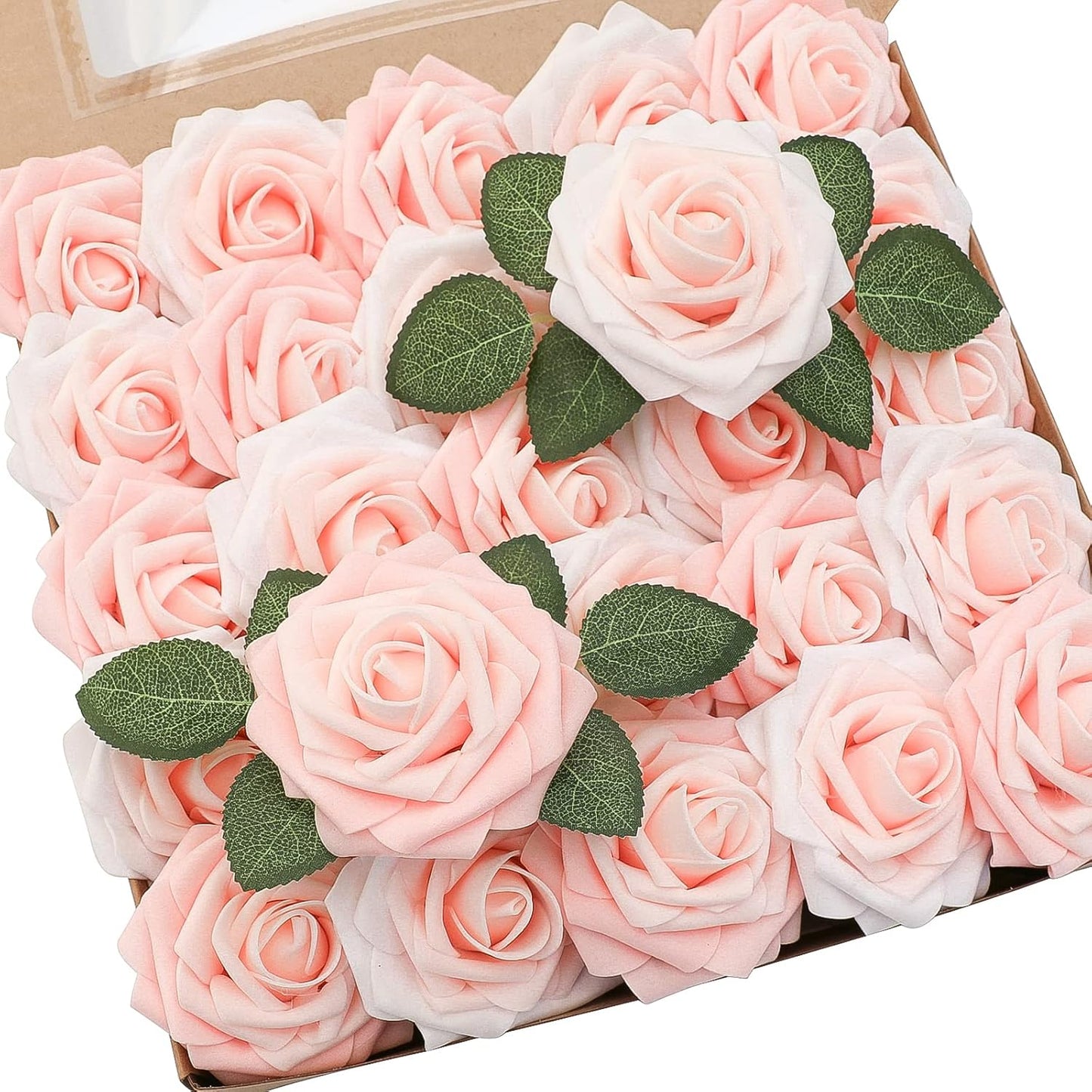 Floroom Artificial Flowers 50pcs Real Looking Ivory Foam Fake Roses with Stems for DIY Wedding Bouquets White Baby Shower Centerpieces Floral Arrangements Party Tables Home Decorations