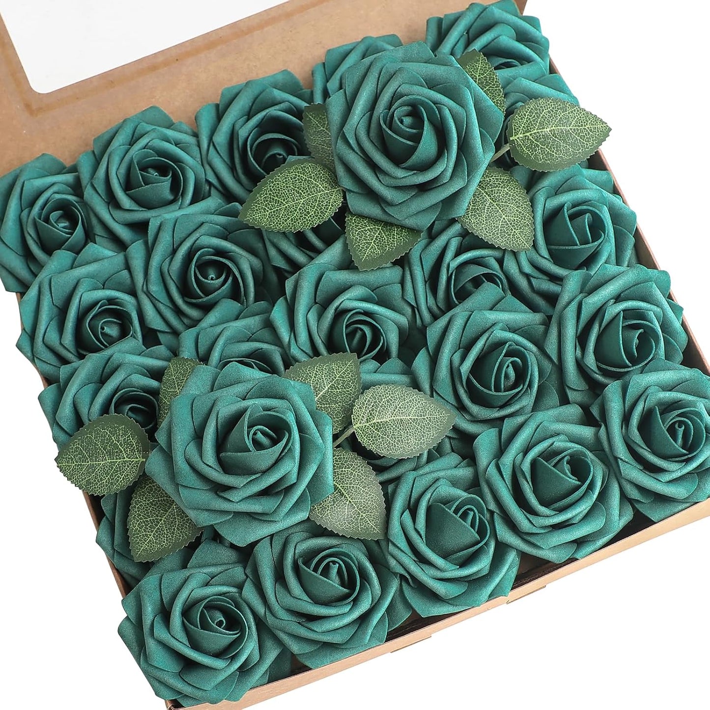 Floroom Artificial Flowers 50pcs Real Looking Ivory Foam Fake Roses with Stems for DIY Wedding Bouquets White Baby Shower Centerpieces Floral Arrangements Party Tables Home Decorations