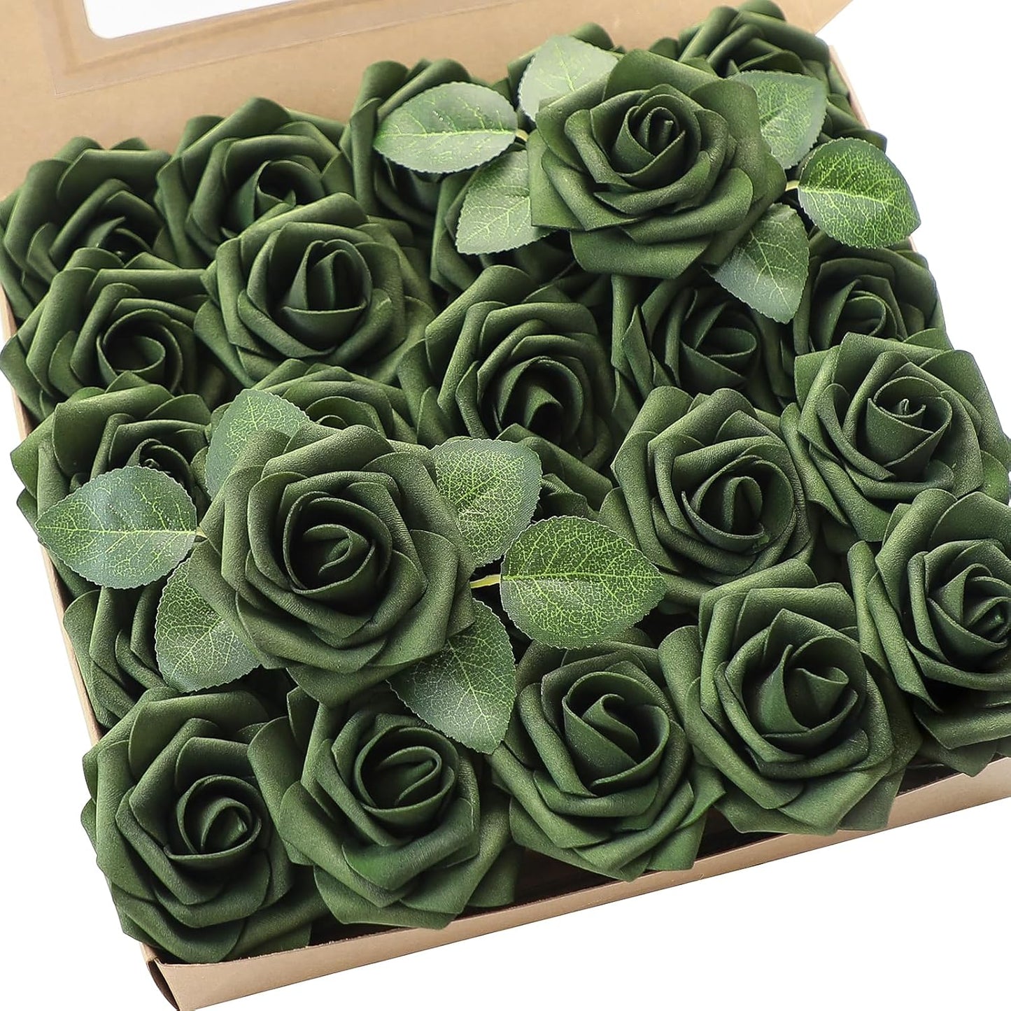 Floroom Artificial Flowers 50pcs Real Looking Ivory Foam Fake Roses with Stems for DIY Wedding Bouquets White Baby Shower Centerpieces Floral Arrangements Party Tables Home Decorations