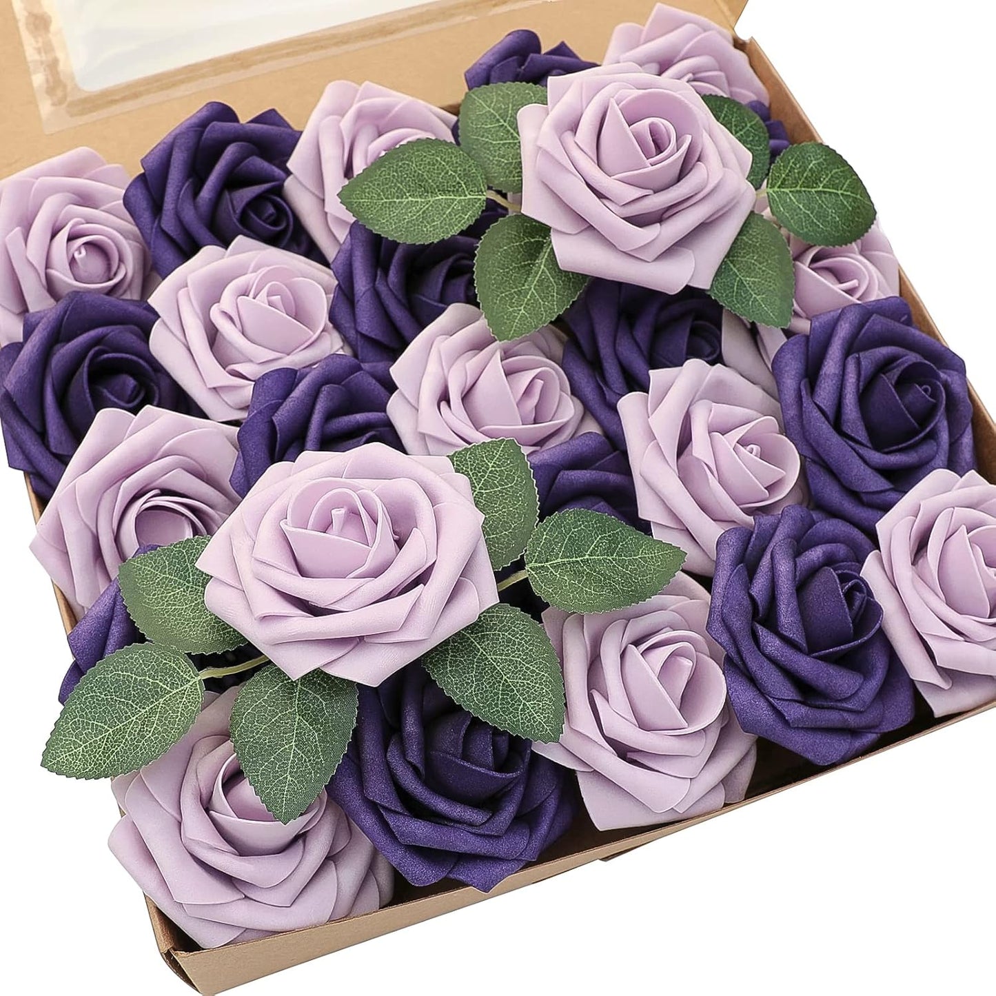 Floroom Artificial Flowers 50pcs Real Looking Ivory Foam Fake Roses with Stems for DIY Wedding Bouquets White Baby Shower Centerpieces Floral Arrangements Party Tables Home Decorations