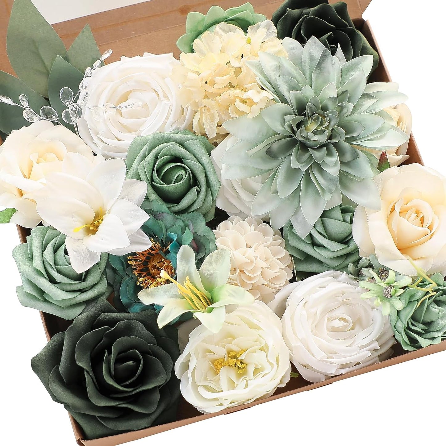 Floroom Terracotta Artificial Flowers Burnt Orange Fake Roses Peonies Dahlia Greenery Combo Box Set for DIY Wedding Bouquets Bridal Shower Centerpieces Floral Arrangements Party Tables Home Decoration