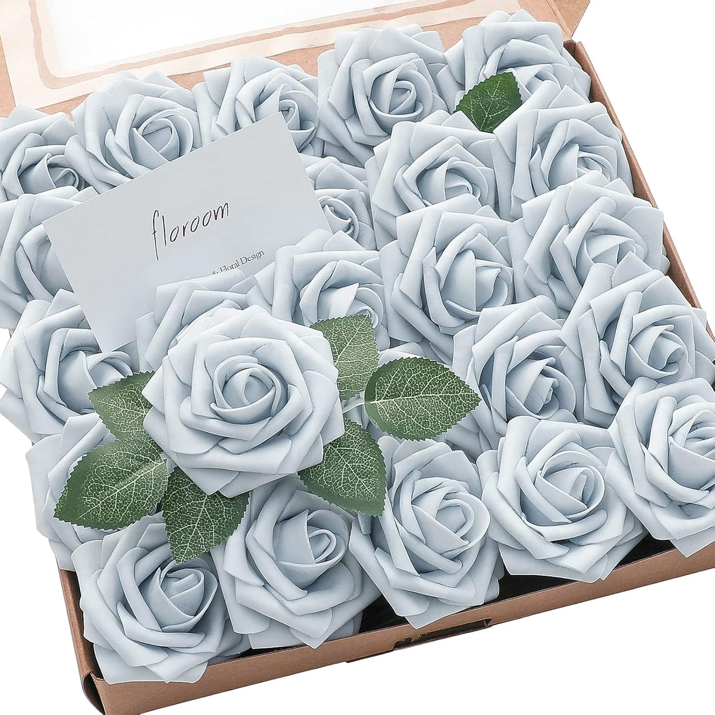 Floroom Artificial Flowers 50pcs Real Looking Ivory Foam Fake Roses with Stems for DIY Wedding Bouquets White Baby Shower Centerpieces Floral Arrangements Party Tables Home Decorations