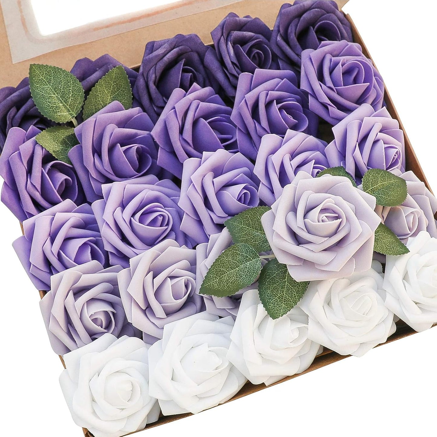 Floroom Artificial Flowers 50pcs Real Looking Ivory Foam Fake Roses with Stems for DIY Wedding Bouquets White Baby Shower Centerpieces Floral Arrangements Party Tables Home Decorations
