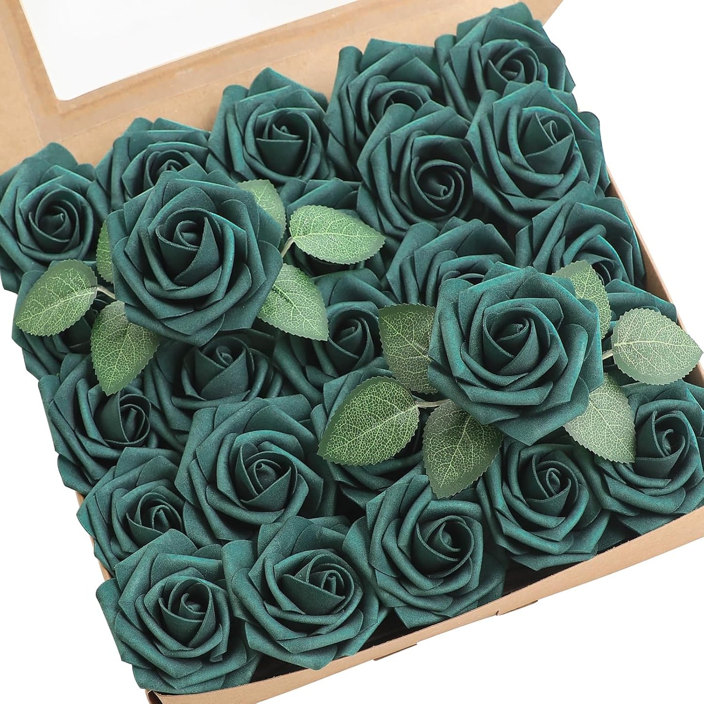 Floroom Artificial Flowers 50pcs Real Looking Ivory Foam Fake Roses with Stems for DIY Wedding Bouquets White Baby Shower Centerpieces Floral Arrangements Party Tables Home Decorations