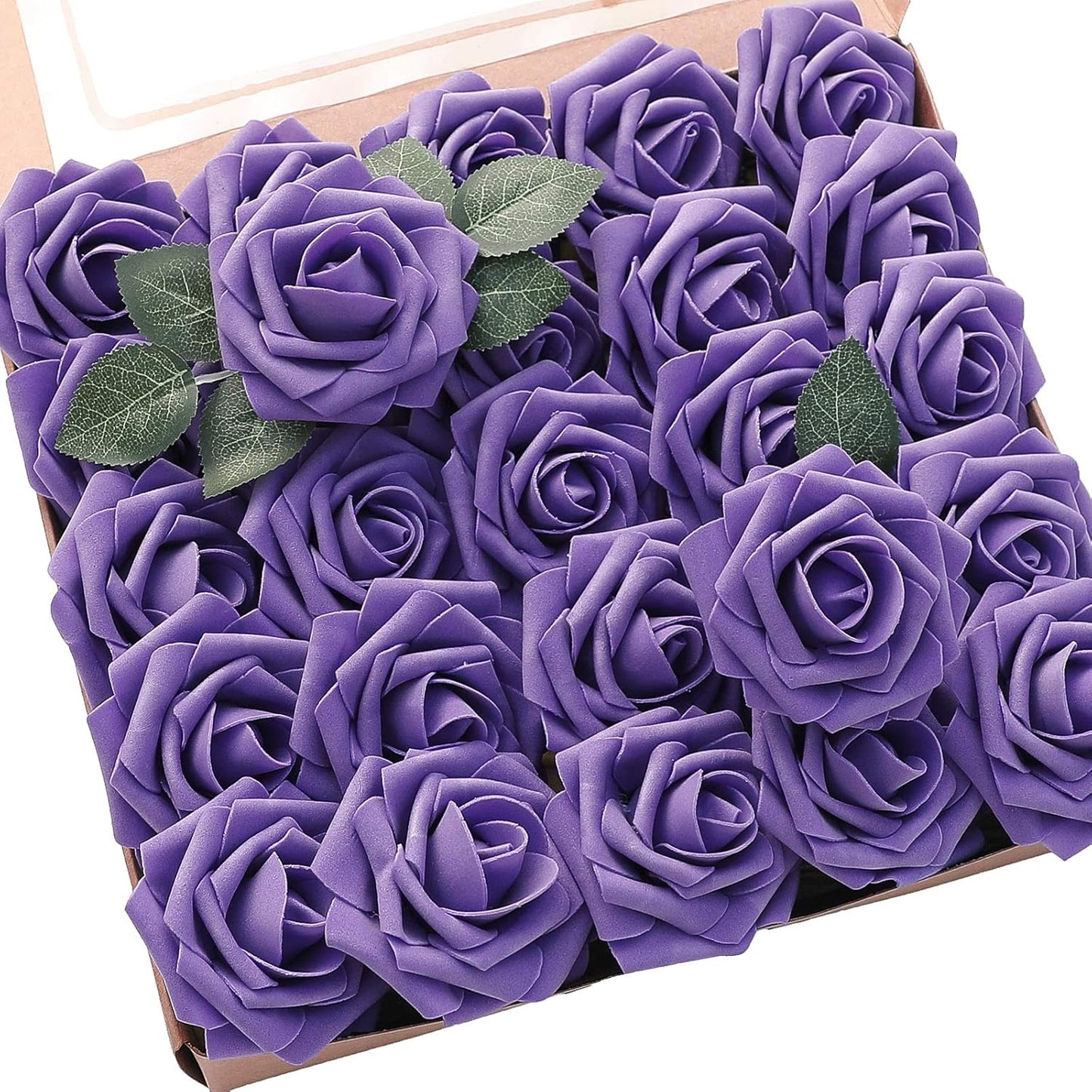 Floroom Artificial Flowers 50pcs Real Looking Ivory Foam Fake Roses with Stems for DIY Wedding Bouquets White Baby Shower Centerpieces Floral Arrangements Party Tables Home Decorations
