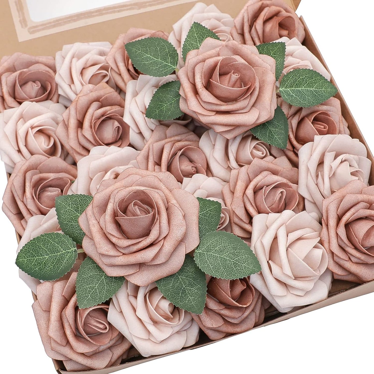 Floroom Artificial Flowers 50pcs Real Looking Ivory Foam Fake Roses with Stems for DIY Wedding Bouquets White Baby Shower Centerpieces Floral Arrangements Party Tables Home Decorations