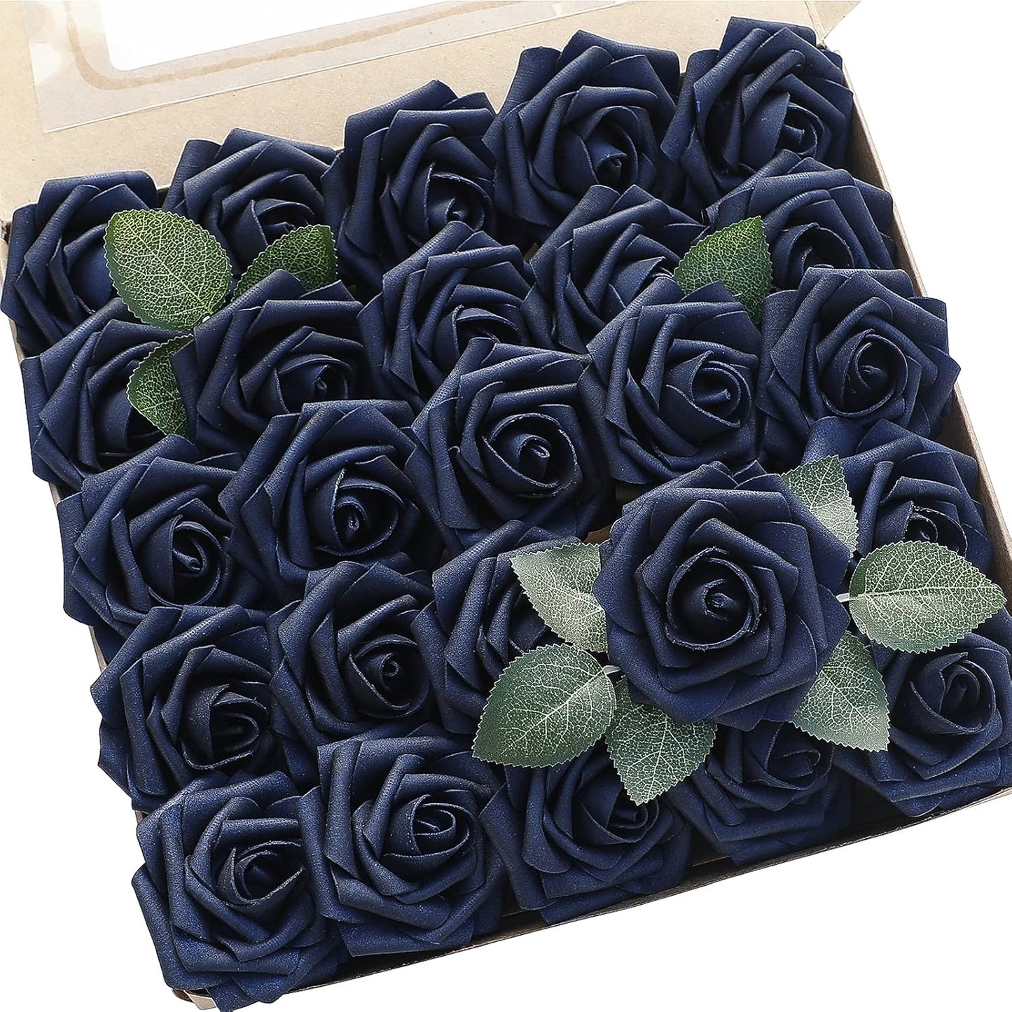 Floroom Artificial Flowers 50pcs Real Looking Ivory Foam Fake Roses with Stems for DIY Wedding Bouquets White Baby Shower Centerpieces Floral Arrangements Party Tables Home Decorations