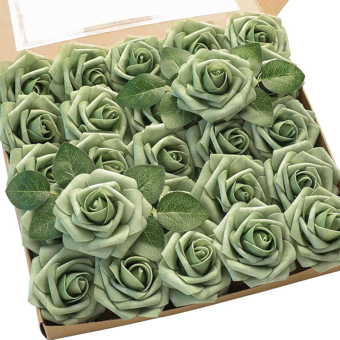 Floroom Artificial Flowers 50pcs Real Looking Ivory Foam Fake Roses with Stems for DIY Wedding Bouquets White Baby Shower Centerpieces Floral Arrangements Party Tables Home Decorations