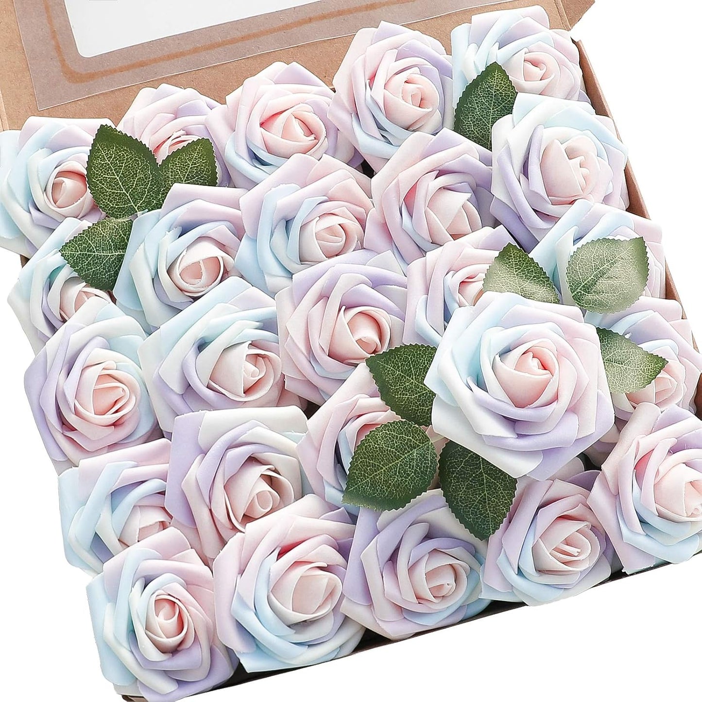 Floroom Artificial Flowers 50pcs Real Looking Ivory Foam Fake Roses with Stems for DIY Wedding Bouquets White Baby Shower Centerpieces Floral Arrangements Party Tables Home Decorations