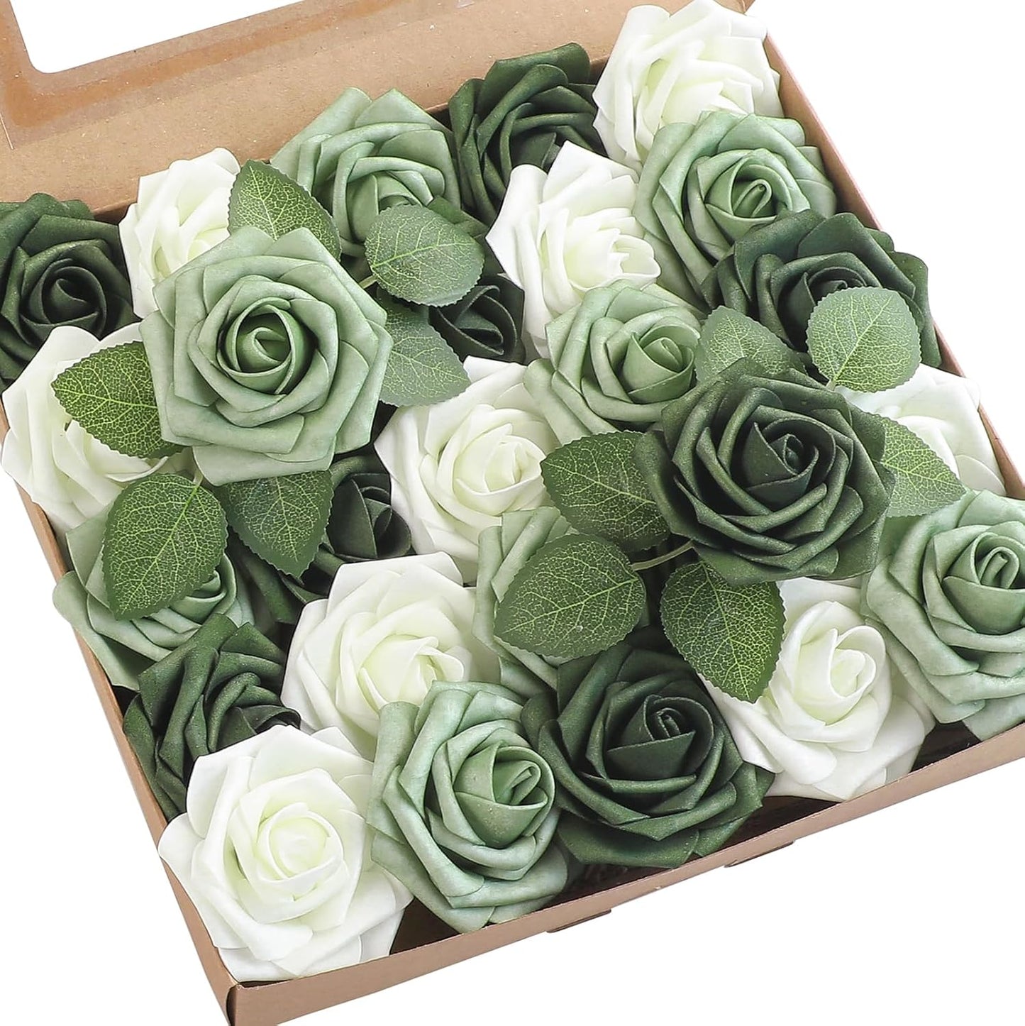Floroom Artificial Flowers 50pcs Real Looking Ivory Foam Fake Roses with Stems for DIY Wedding Bouquets White Baby Shower Centerpieces Floral Arrangements Party Tables Home Decorations