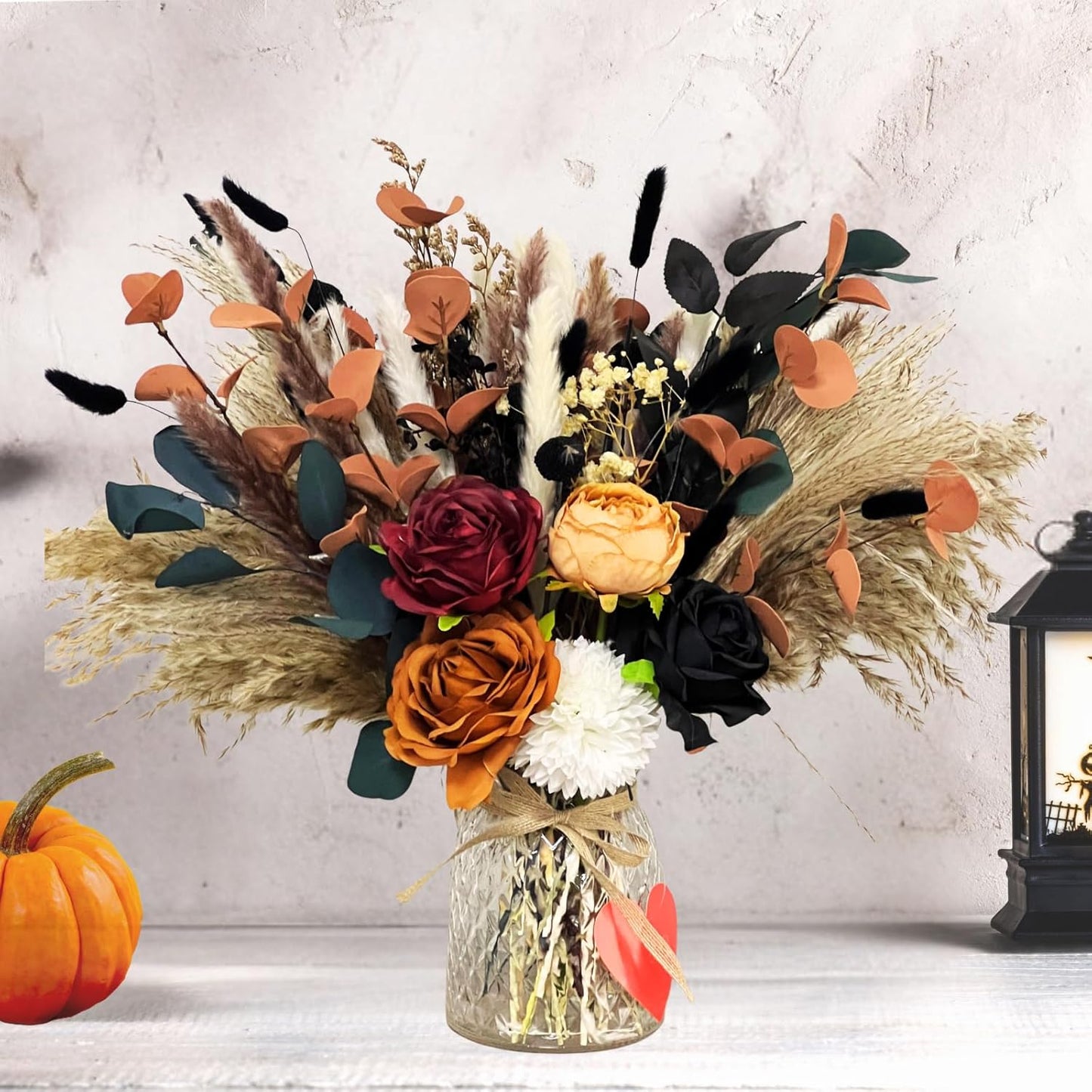 100pcs Artificial Flowers Arrangement With Vase Included, Dining Table Centerpiece Decorations, Fake Flowers in Vase, Dried Pampas Grass Floral Centerpieces, Coffee Table Decor, Centro de Mesa