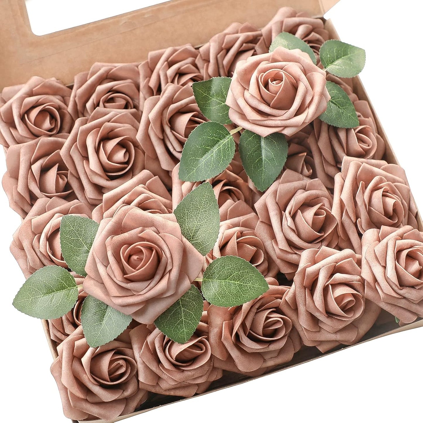 Floroom Artificial Flowers 50pcs Real Looking Ivory Foam Fake Roses with Stems for DIY Wedding Bouquets White Baby Shower Centerpieces Floral Arrangements Party Tables Home Decorations