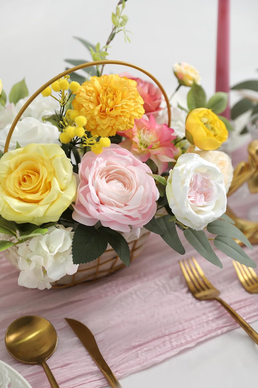 Artificial Flower Assortment for DIY Centerpiece Arrangement Wedding Hand Bouquet Flower Bouquet Centerpiece Arrangement Party Baby Shower Home Decoration (Pink Yellow)